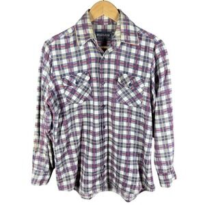 Woodland Button Up Shirt Mens Medium Multicolor Plaid Flannel Cotton Vintage